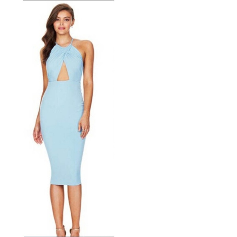 Blue Women's Halter Neck Dew Navel Midi Dress